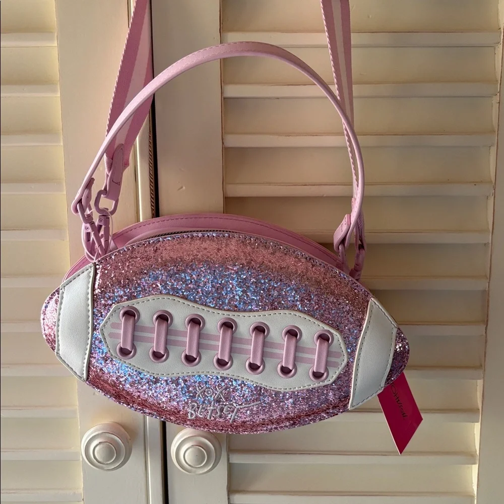 ☀️XOX Betsey Johnson Pink Glitter Football-Shaped Bag 🏈 - Picture 1 of 6